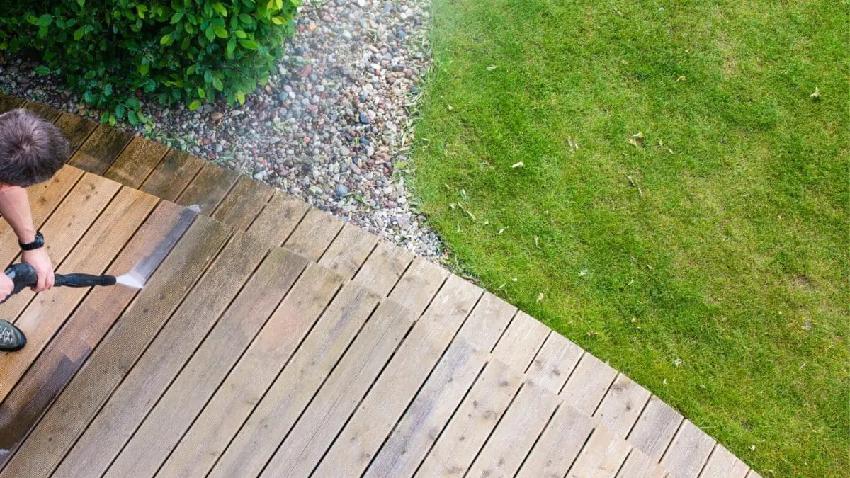Pressure Washing Deck Before Staining | Aqua-Nomics Pressure washing wood decking before staining ensures better adhesion, removes dirt and mold, and enhances the final look of your outdoor surface