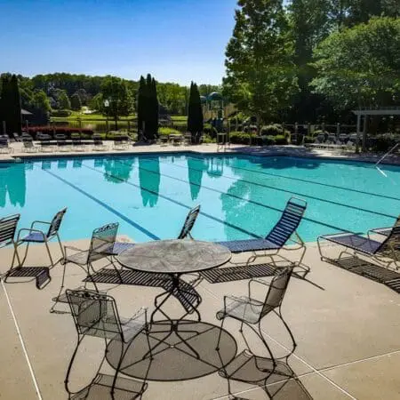 Pristine poolside area after cleaning Aqua-Nomics restores poolside areas to a spotless condition enhancing safety and curb appeal for residential and managed properties in Atlanta