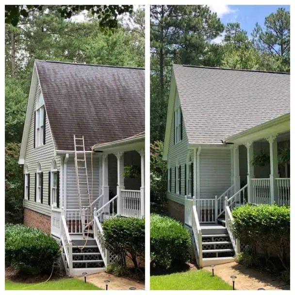 Roof Cleaning Before & After Results See the transformation! Soft wash roof cleaning removes dark stains, restoring curb appeal. Trust Aqua-Nomics for safe, powerful exterior cleaning