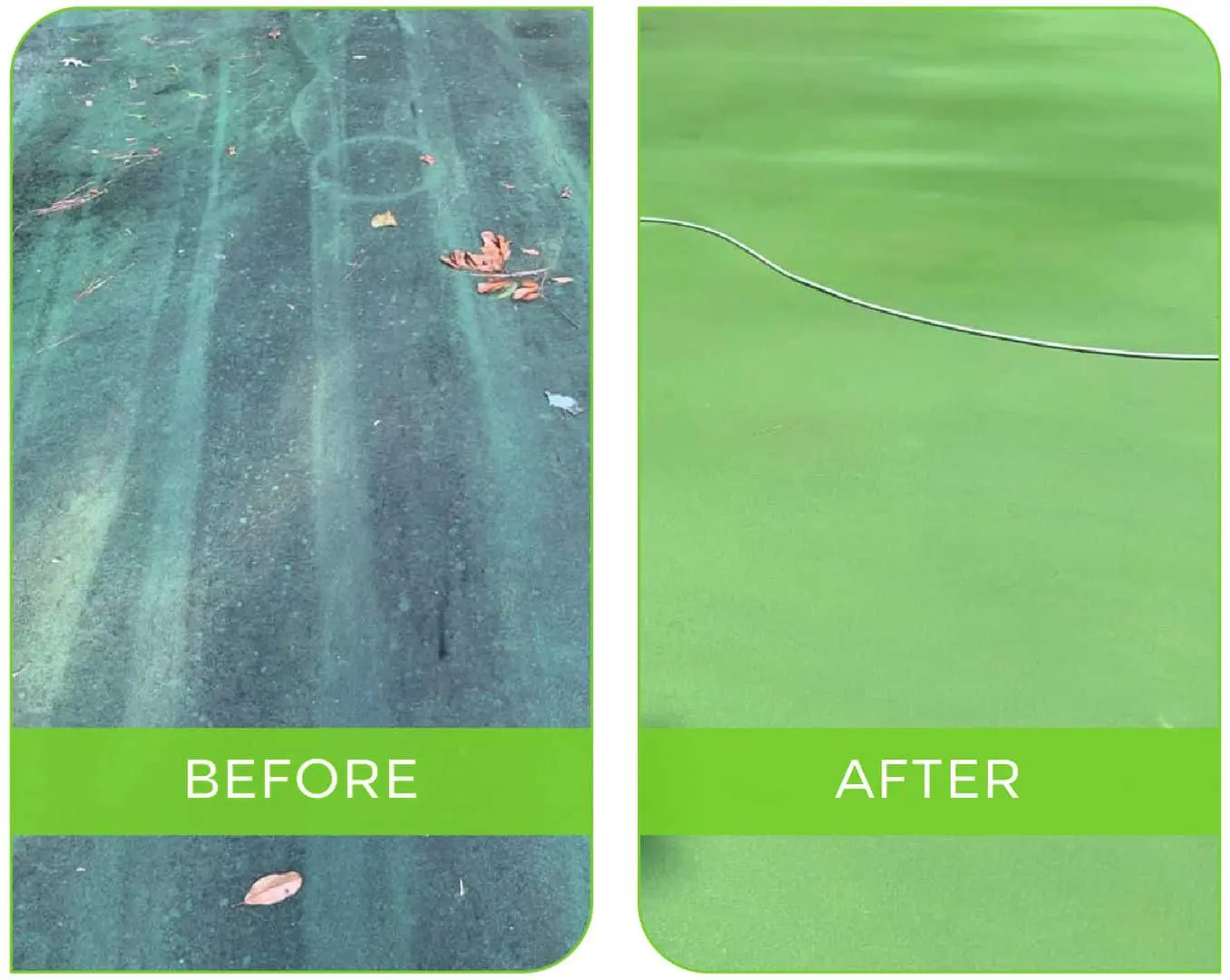 Tennis Court Cleaning Before and After Stunning transformation of a tennis court surface before and after professional pressure washing, showcasing deep cleaning results and restored appearance