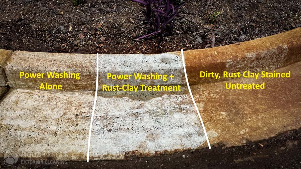 Clay Stains - Before, After PW, After Chemical Treatment